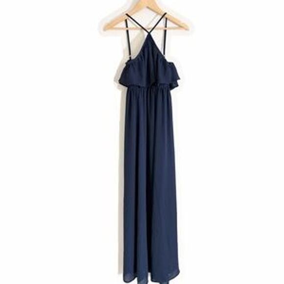 Show Me Your MuMu Rebecca Ruffle Dress XS Navy Bridesmaid Dress Blue - Picture 3 of 10